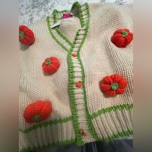 QUEEN OF SPARKLES Cream Cardigan with Orange and Green Accents